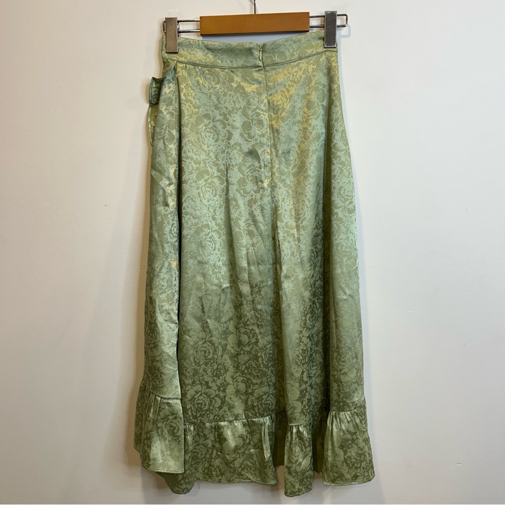Alamour the Label Skirt Set Long Sleeve Crop Top Ruffle Midi Skirt Green - Picture 5 of 9